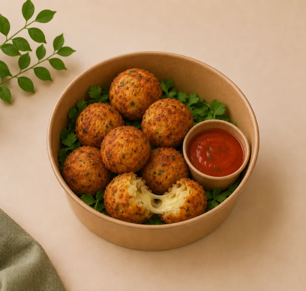 Cheese corn balls with tomato dip
