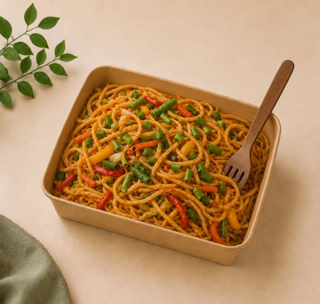 Veg noodles with peppers and beans
