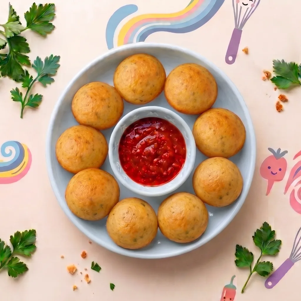 Golden appam balls with tomato chutney