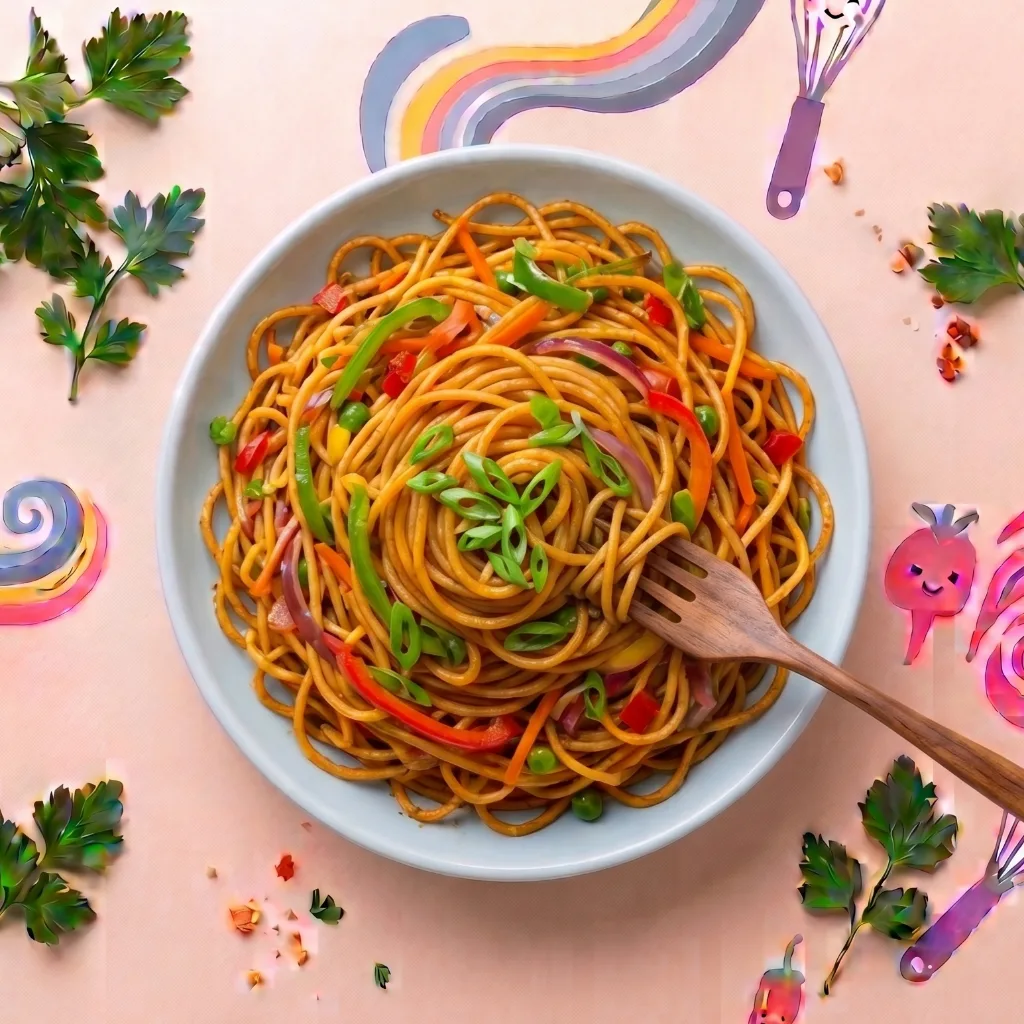 Veg noodles with peppers and spring onion