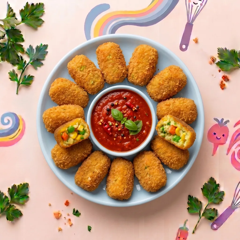 Crispy veg nuggets with tomato dip